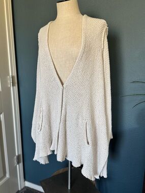 Free People Cream Open-Front Knit Cardigan with Pockets
